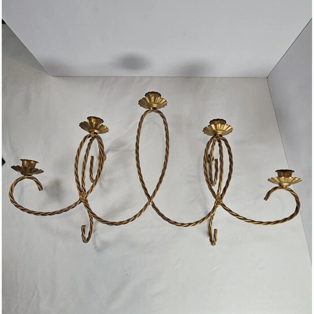 Braided Rope Wall mounted‎ candelabra, Vintage Home Decor, gold medal. HomCo.